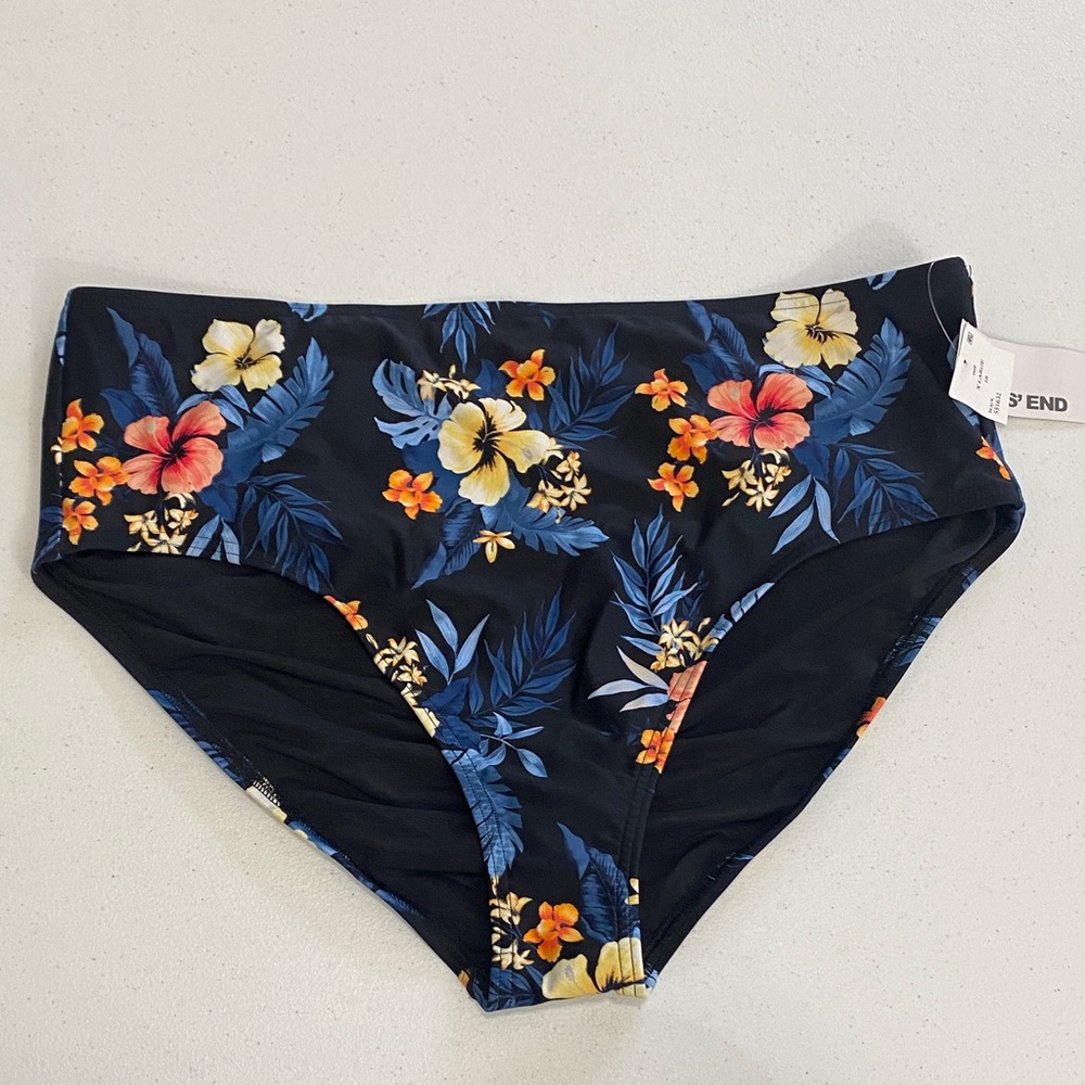 Lands' End Women's Tropical Floral Bikini Bottom - Black